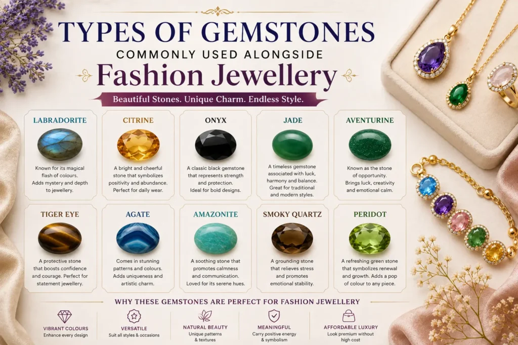 Top 5 Gemstones Used in Fashion Jewellery: A Complete Guide for Style Enthusiasts Types of gemstones commonly used alongside fashion jewellery